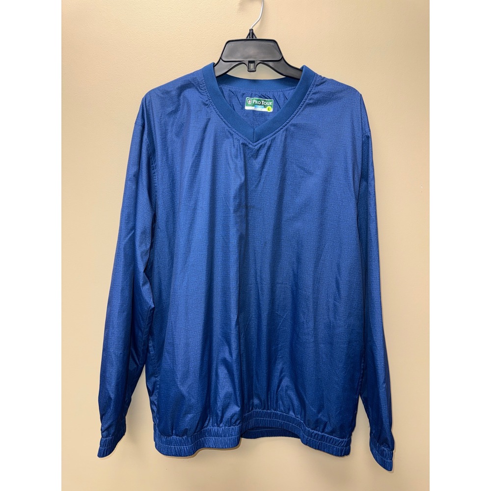 Pro Tour CoolPlay Mens Blue V-Neck Long Sleeve Golf Windshirt Pullover Large